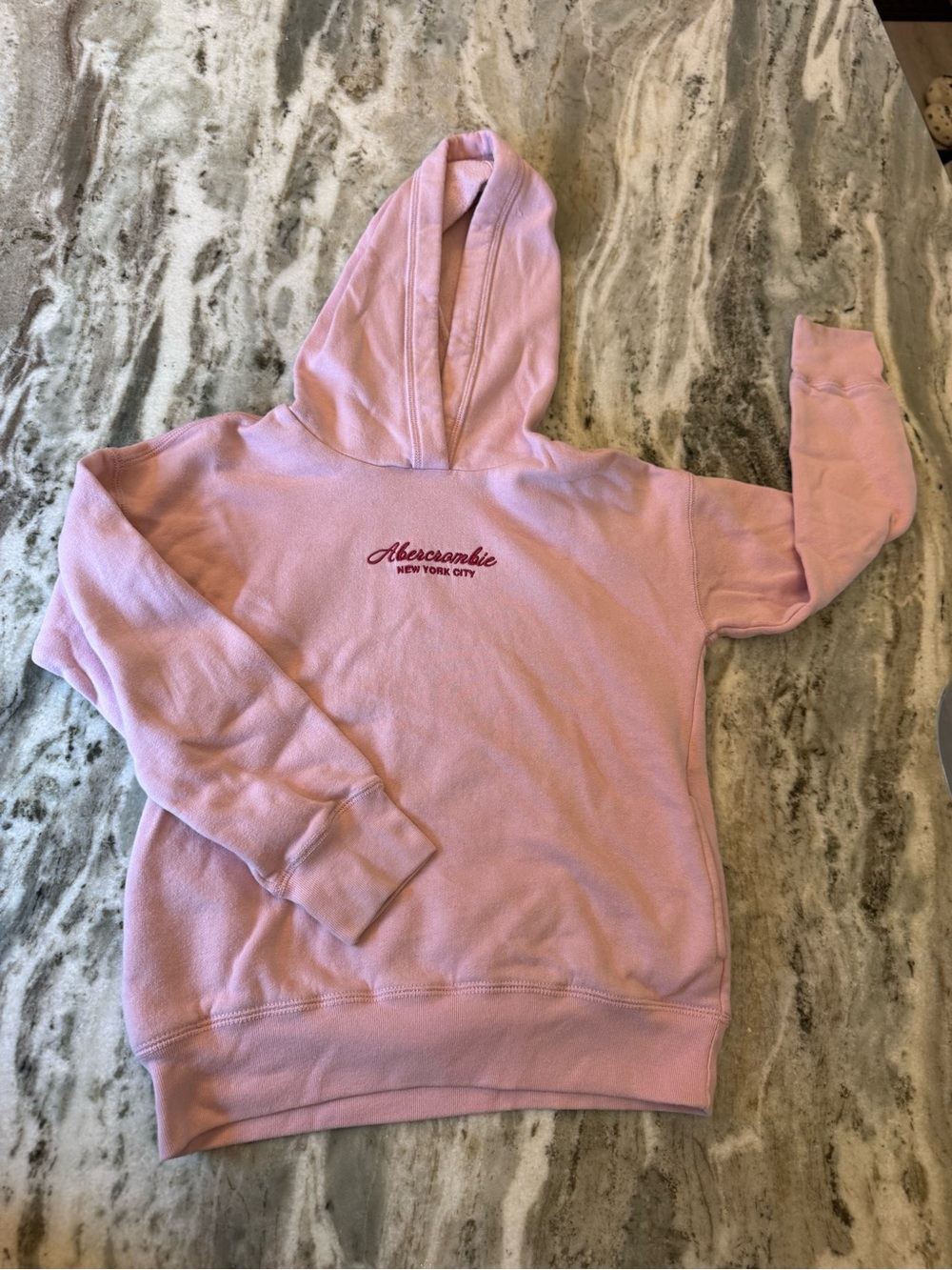 abercrombie kids light pink hoodie with red embroidered logo